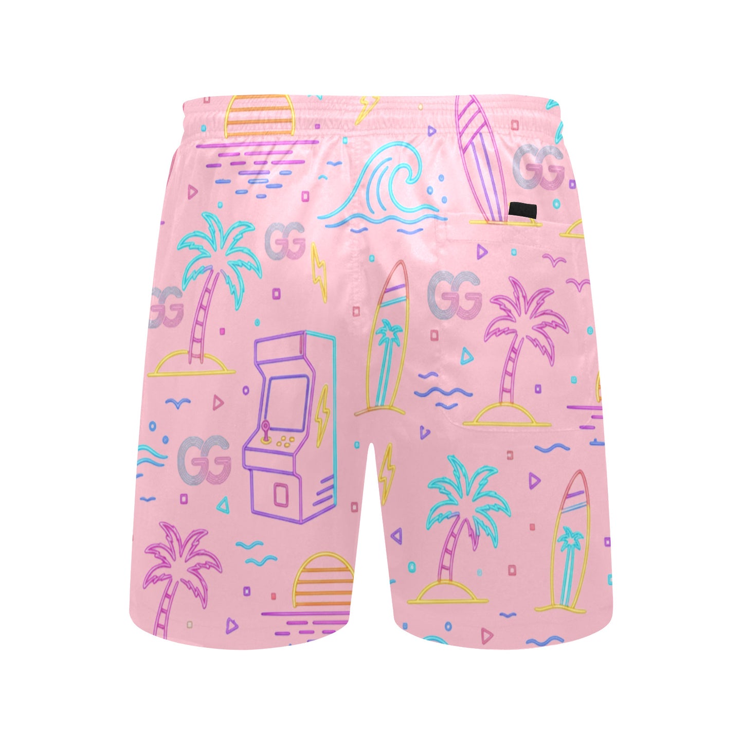 Retro Neon Arcade Gamer Beach Shorts For Men