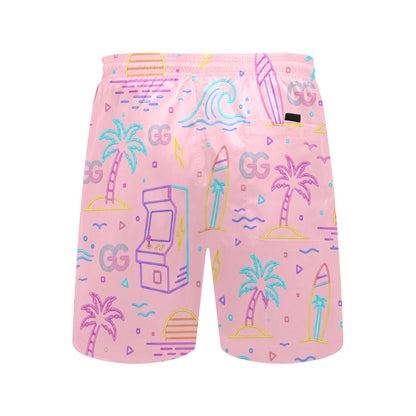 Retro Neon Arcade Gamer Beach Shorts For Men