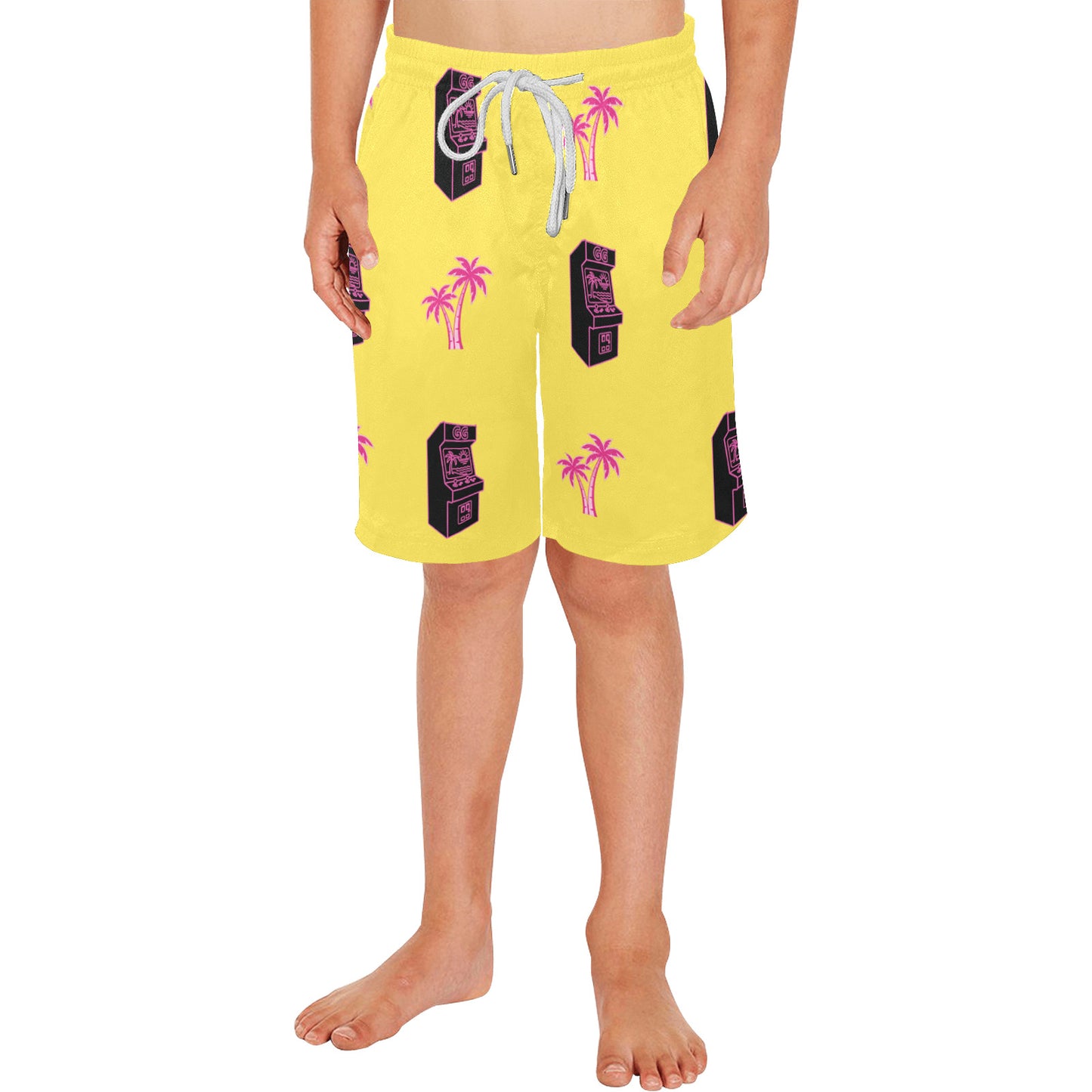 Retro Neon Palm Tree Arcade Shorts for Boys