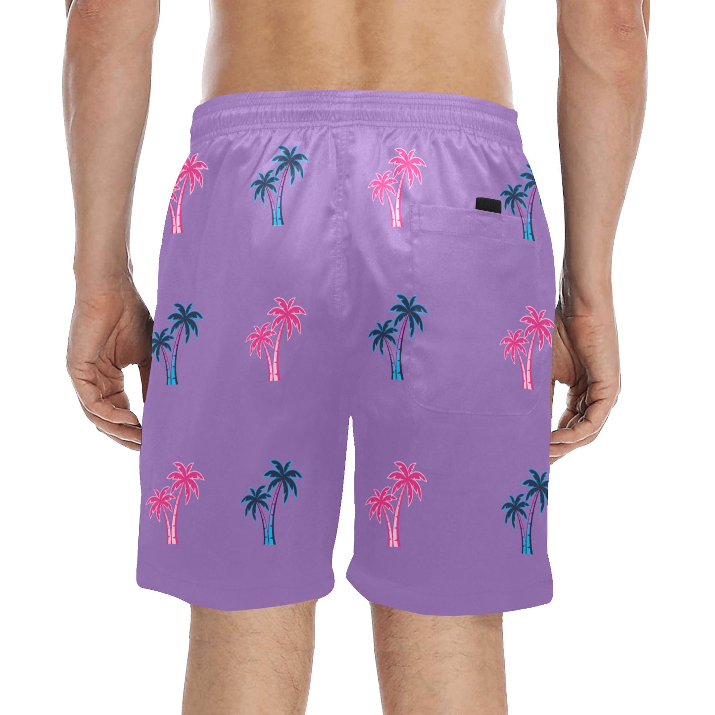 Neon Cotton Candy Pink and Blue Palm Trees Beach Shorts for Men
