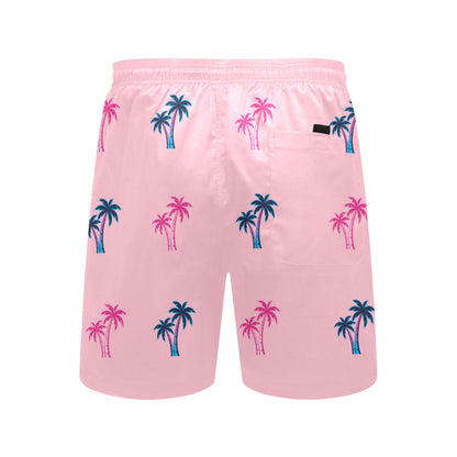 Neon Cotton Candy Pink and Blue Palm Trees Beach Shorts for Men