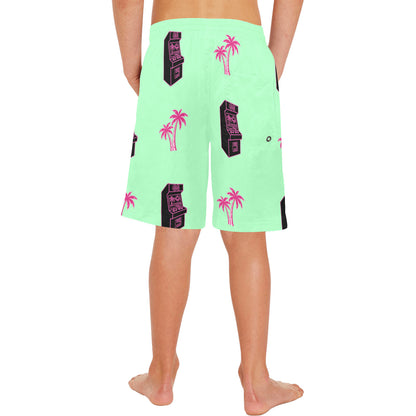 Retro Neon Palm Tree Arcade Shorts for Boys