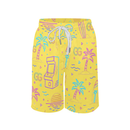 Neon Retro Arcade Gamer Beach Shorts For Boys