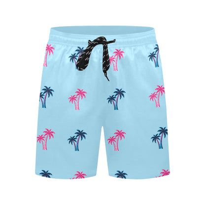Neon Cotton Candy Pink and Blue Palm Trees Beach Shorts for Men