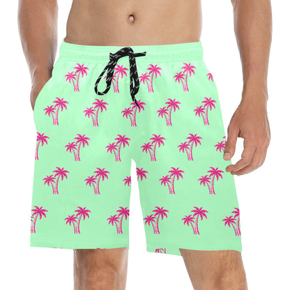 Neon Cotton Candy Pink Palm Tree Beach Shorts for Men