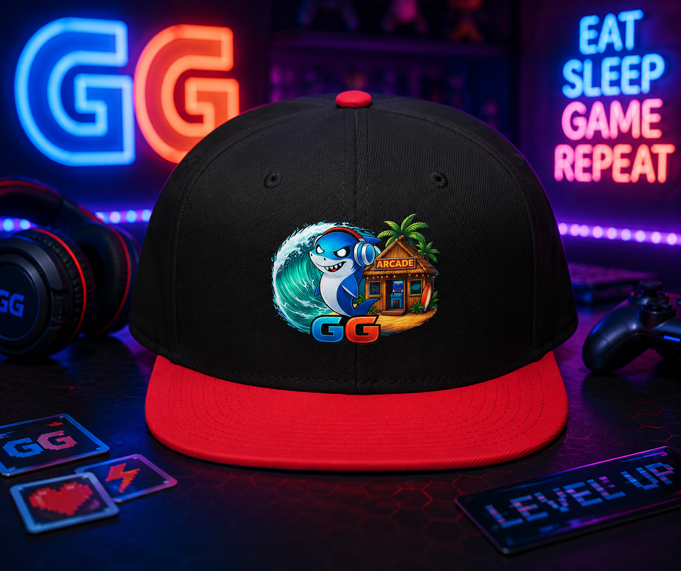 Flat Bill Hat GG Shark Arcade