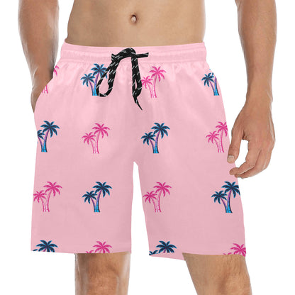 Neon Cotton Candy Pink and Blue Palm Trees Beach Shorts for Men