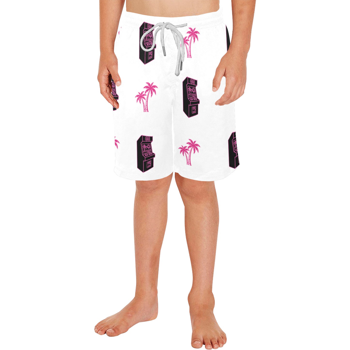 Retro Neon Palm Tree Arcade Shorts for Boys