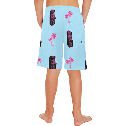 Retro Neon Palm Tree Arcade Shorts for Boys