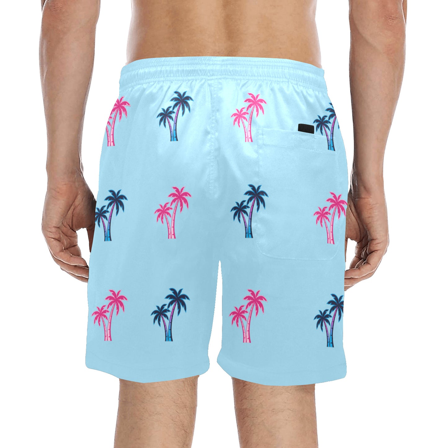 Neon Cotton Candy Pink and Blue Palm Trees Beach Shorts for Men