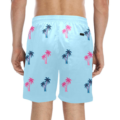 Neon Cotton Candy Pink and Blue Palm Trees Beach Shorts for Men