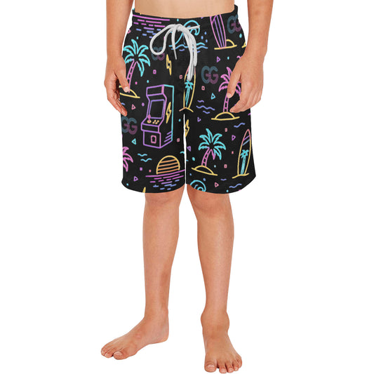 Neon Retro Arcade Gamer Beach Shorts For Boys
