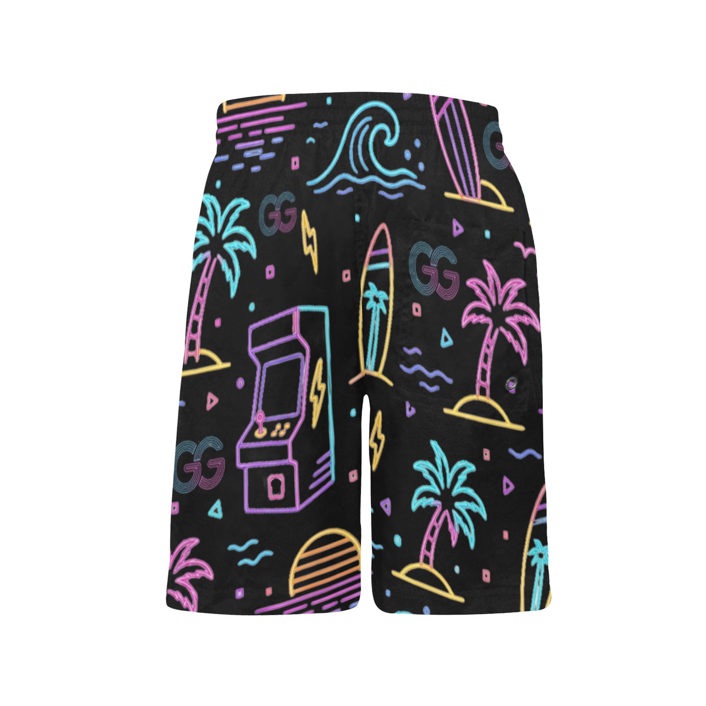 Neon Retro Arcade Gamer Beach Shorts For Boys