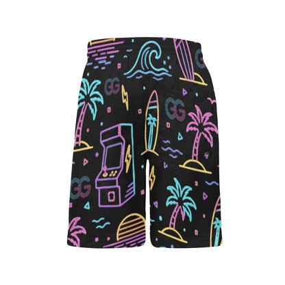 Neon Retro Arcade Gamer Beach Shorts For Boys