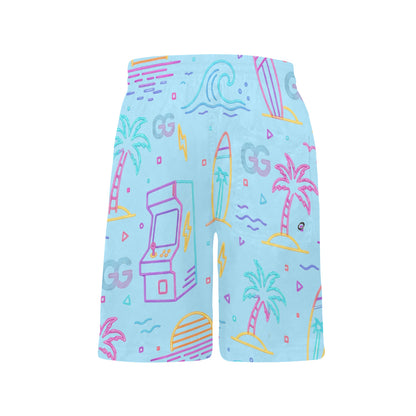 Neon Retro Arcade Gamer Beach Shorts For Boys