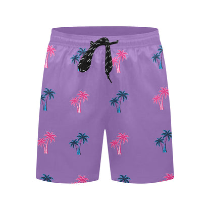 Neon Cotton Candy Pink and Blue Palm Trees Beach Shorts for Men