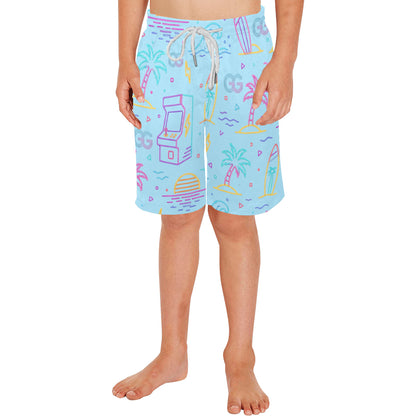 Neon Retro Arcade Gamer Beach Shorts For Boys