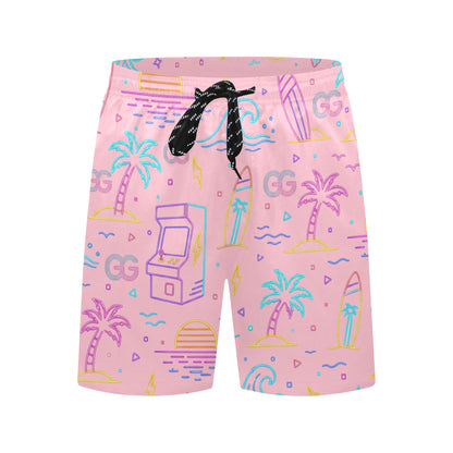 Retro Neon Arcade Gamer Beach Shorts For Men